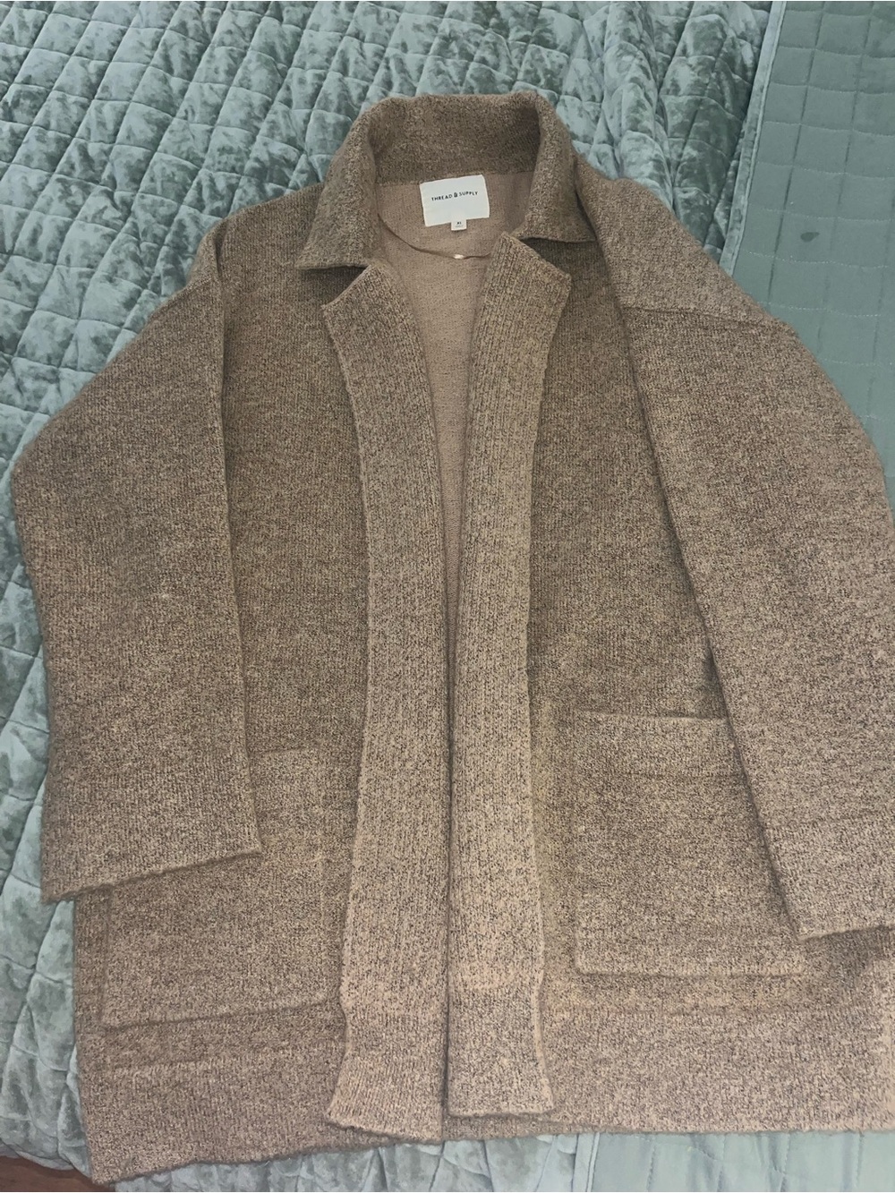 Thread & Supply Open-Front Taupe Knit Cardigan